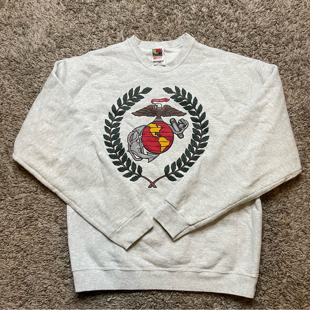 Vintage Marines Sweatshirt Mens Sz large grey USMC Crew Neck Made in USA